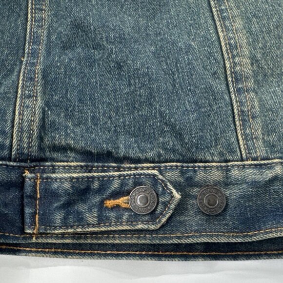 Gap Sherpa Denim Jacket Womens Medium Lined Blue Jean Trucker Cowgirl Distressed - Picture 12 of 16